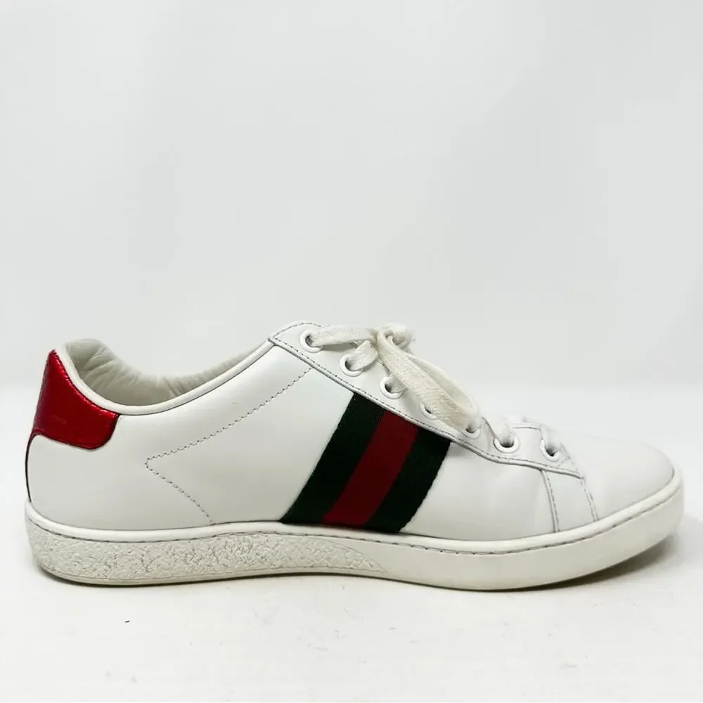 Gucci Ace Bee Web Stripe Leather Sneakers Womens Size EU 37.5